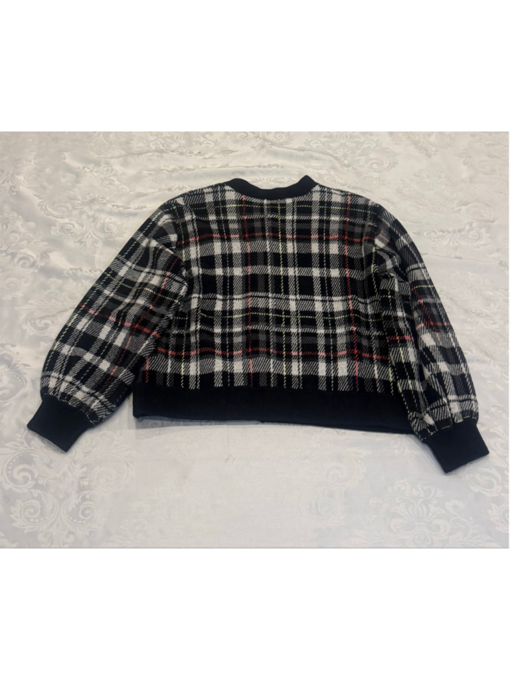 Alice + Olivia Bradford Plaid Boyfriend Cardigan Sweater Size L - Picture 4 of 7